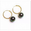 Paire de créoles Joyce en or jaune 18K ciselé, ornées de perles rondes de Tahiti à reflets sombres.