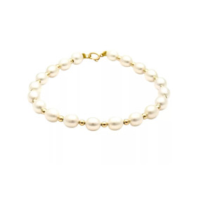 Bracelet Anaïs en perles de culture d’eau douce et or jaune 18K – perles ovales blanches séparées par de petites perles d’or
