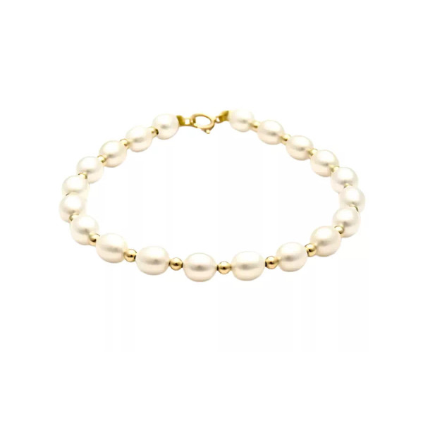 Bracelet Anaïs en perles de culture d’eau douce et or jaune 18K – perles ovales blanches séparées par de petites perles d’or
