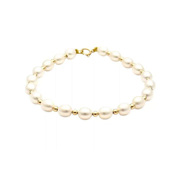 Pulsera de oro de 18 quilates con perlas cultivadas de agua dulce blancas