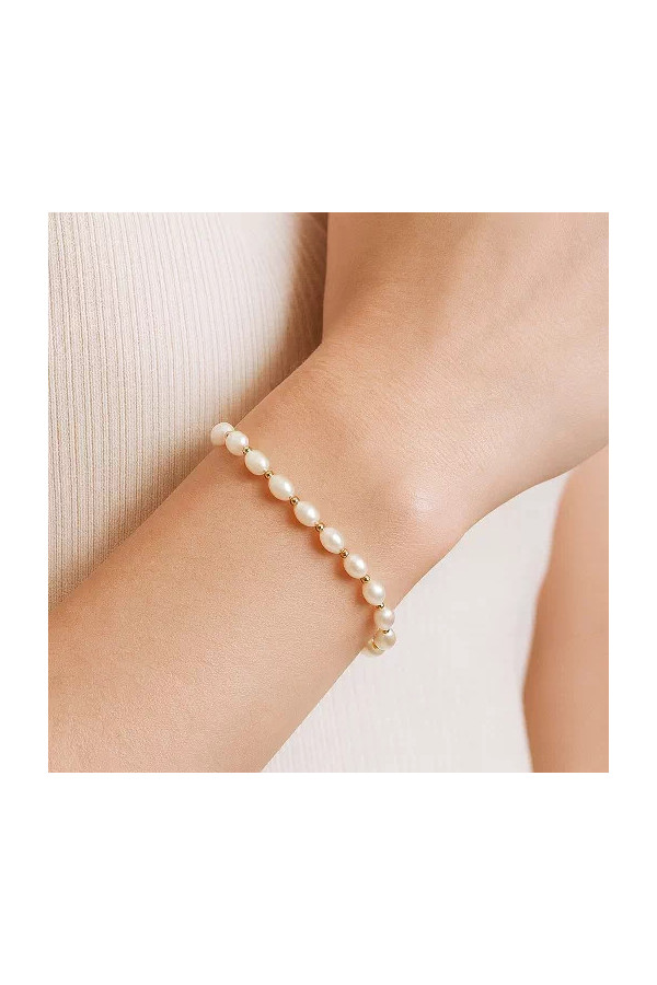 Bracelet Or Jaune 18 Carats Avec Perles D'eau Douce Grises Et Blanches - Neuf Avec étiquettes - Fait Main ROSEMIMOSA