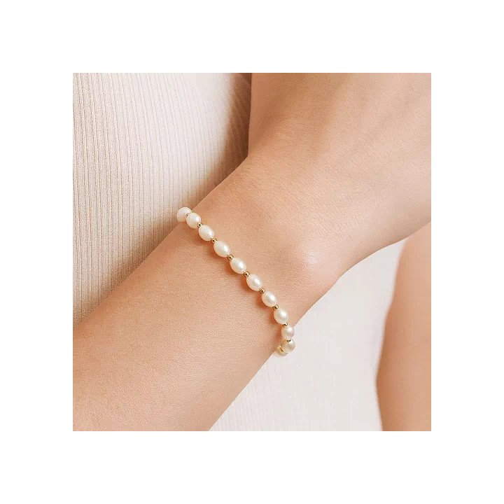 Bracciale in oro 18 carati con perle coltivate d'acqua dolce bianche
