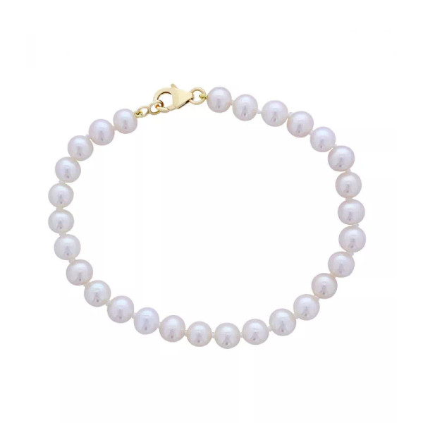 Bracelet Aurore en perles de culture d’eau douce blanches rondes avec fermoir ressort en or jaune 18K