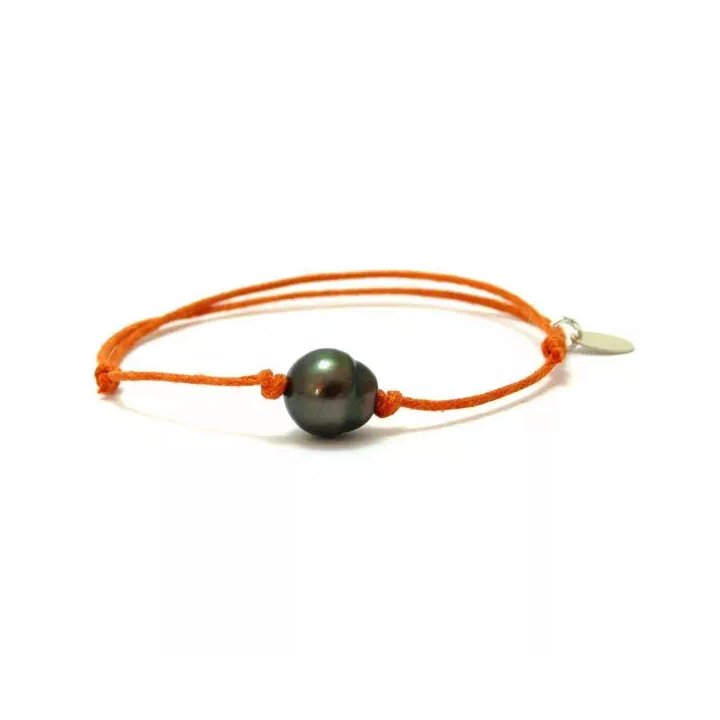 Pulseras de algodón con perla de Tahití con anillos