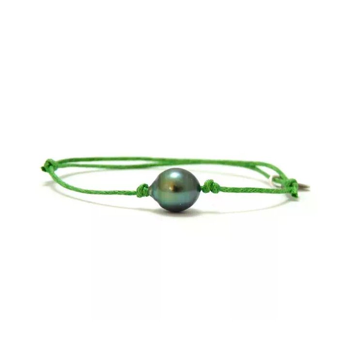 Pulseras de algodón con perla de Tahití con anillos