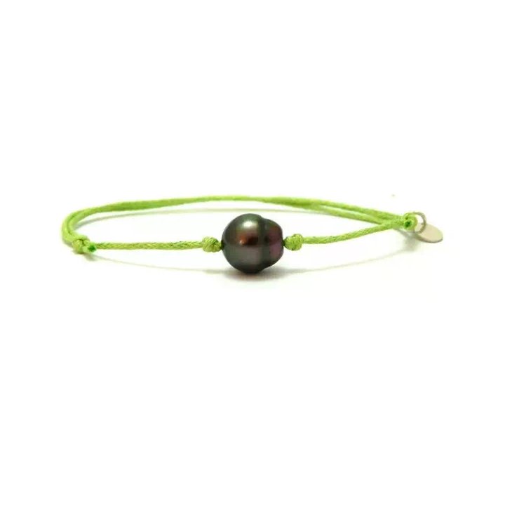 Pulseras de algodón con perla de Tahití con anillos