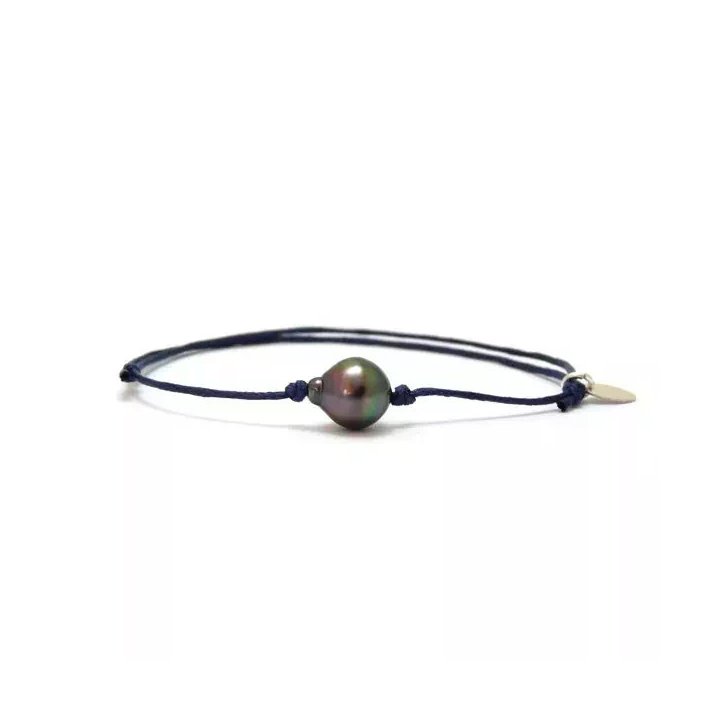 Pulseras de algodón con perla de Tahití con anillos