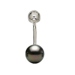 Piercing de ombligo de oro de 18 quilates o plata 925 con perla de Tahití redonda