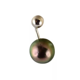 Navel jewelry in rhodium-plated 925 silver with round Tahitian pearl 8–9 mm