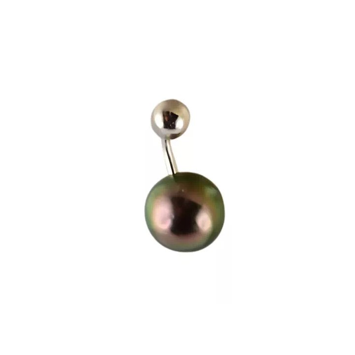 Piercing de ombligo de oro de 18 quilates o plata 925 con perla de Tahití redonda