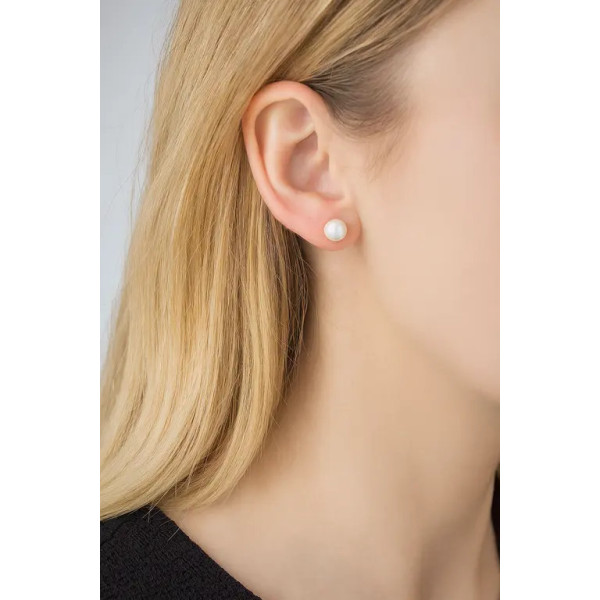 Romance freshwater pearl silver ear studs - 8mm