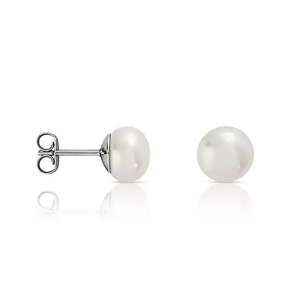 Clous d'oreilles argent perles eau douce bouton 8mm