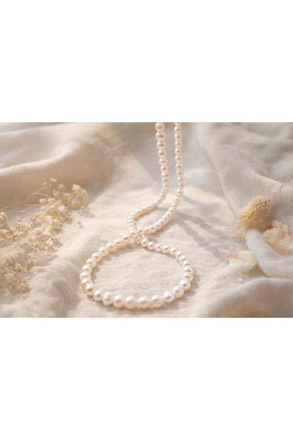 Collier Sautoir Perles Blanches Argenté - Bijou Vintage élégant - Occasion En Parfait état