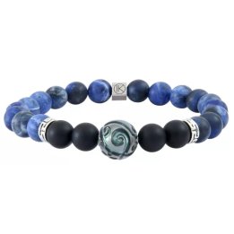 Bracelet perle de Tahiti gravée, Agate noire et sodalite, aspect dépoli