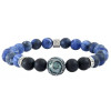Engraved Tahitian pearl bracelet, black agate and sodalite, frosted appearance