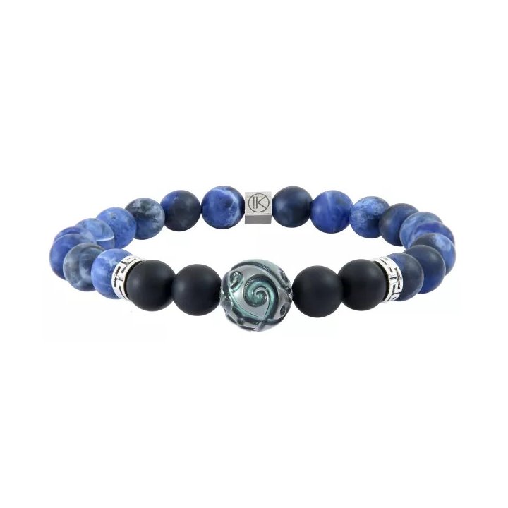 Armband mit gravierter Tahiti-Perle, schwarzem Achat und Sodalith, matt