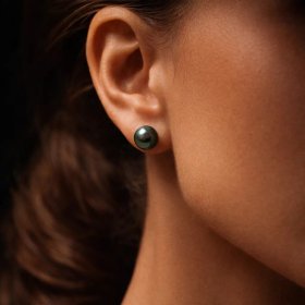 Round Tahitian pearl stud earrings - Poemana